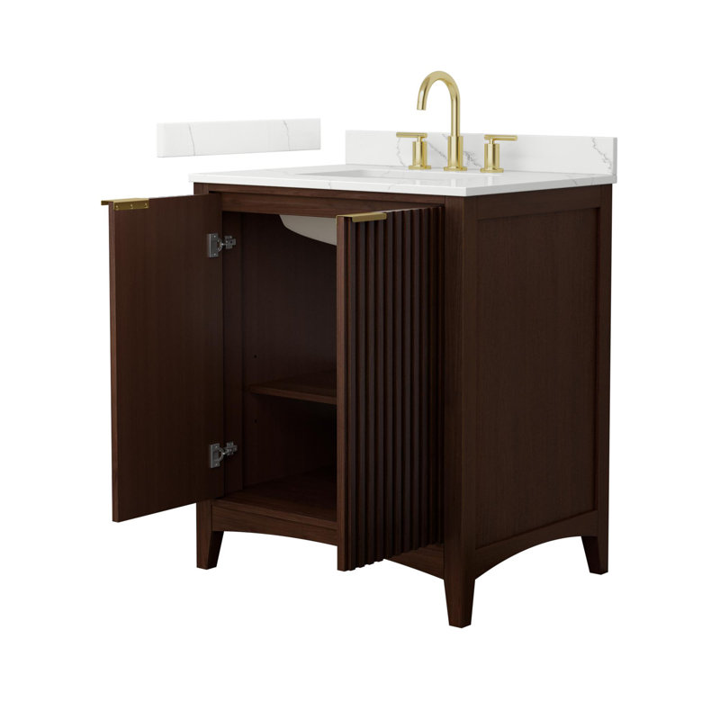 Single Vanity, Brown / Brushed Gold, 42", Giotto Quartz