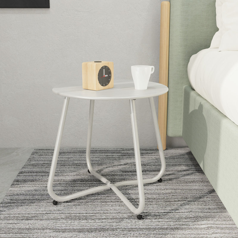 Ebern Round Outdoor Side Table, White