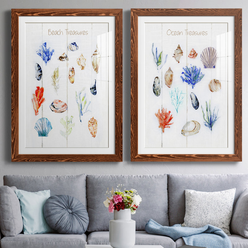 «Beach Treasures», ensemble de 2 impressions, Papier avec cadre érable, H 37,5 po x l 55 po x P 1,5 po