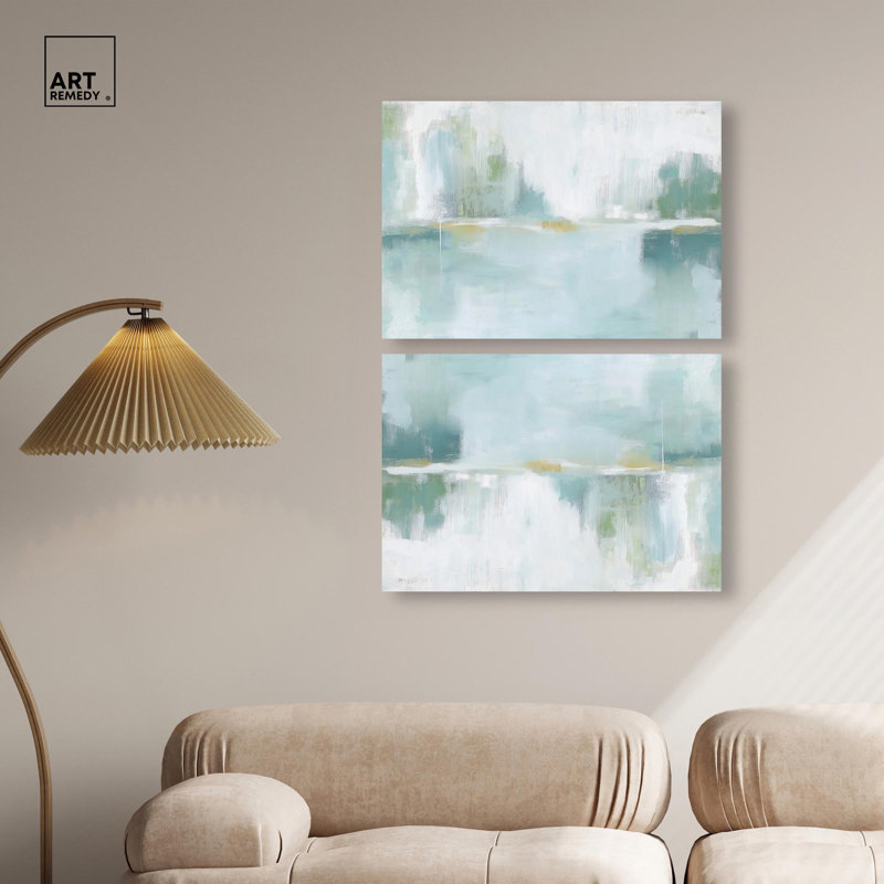 Miroir Aqua Dream I, ensemble de toiles côtières abstraites par Art Remedy, H 16 po x l 24 po, Toile tendue
