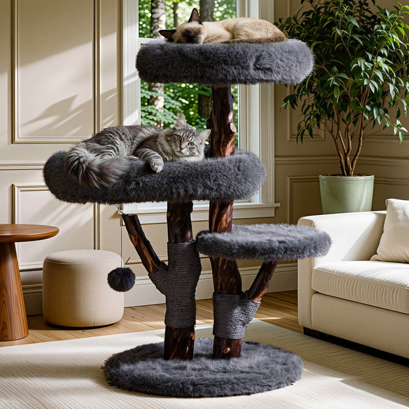 Unique Solid Wood Cat Tree for Big Cats&MianeCoon, Gray