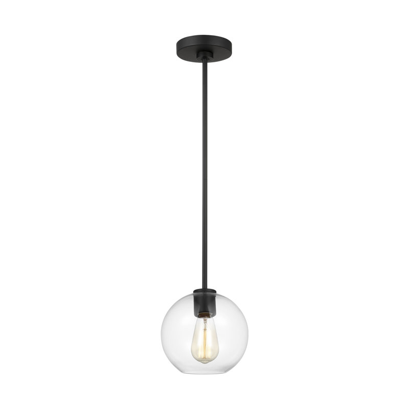 Luminaire suspendu sphère en acier 1 lumière l 8 po avec abat-jour en verre transparent Childerley, Noir