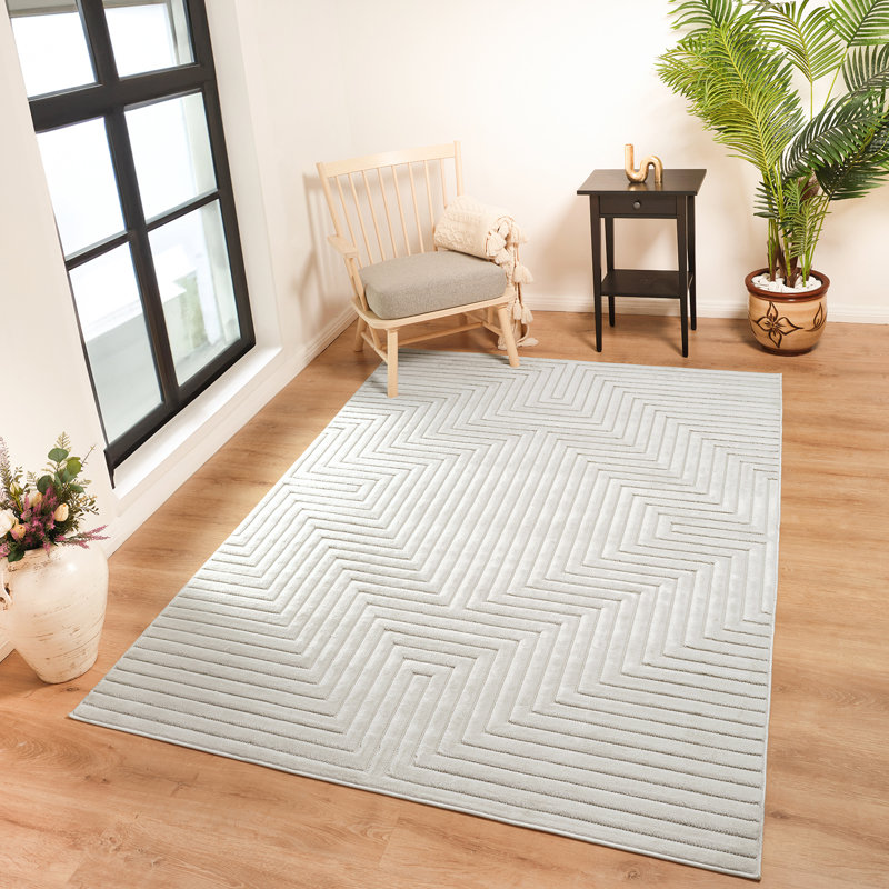 Sumya In- & Outdoor Scandi Modern White Area Rug, Rectangle 13'4" x 18'4"