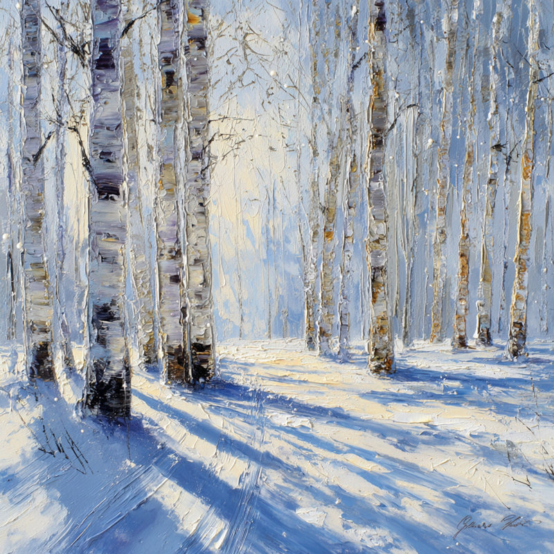 «Golden Light Birch Path», art mural sur toile tendue, H 12 po x l 12 po