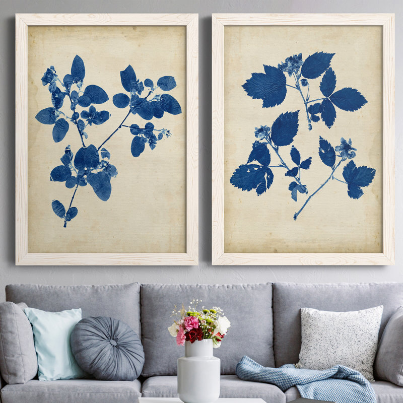 Toile encadrée Indigo Leaf Study, H 43,5 po x l 31,5 po x P 1 po, Toile blanche encadrée, Pas de tapis