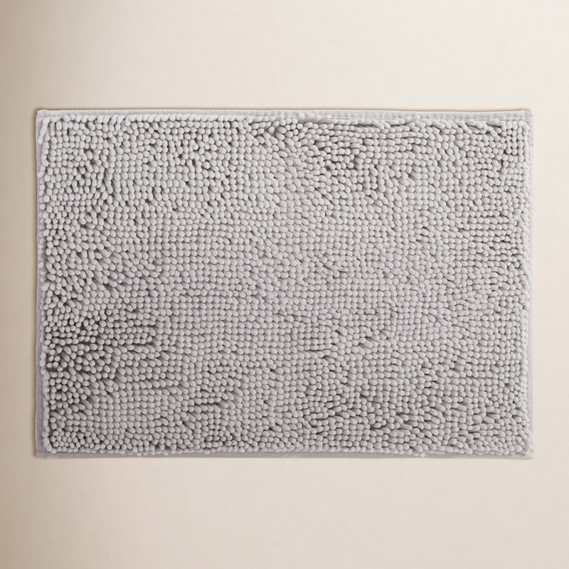 Soft Absorbent Chenille Bath Mat Rug with Anti-Skid Rubber Backing, Light Gray, Single - 24" L x 17" W