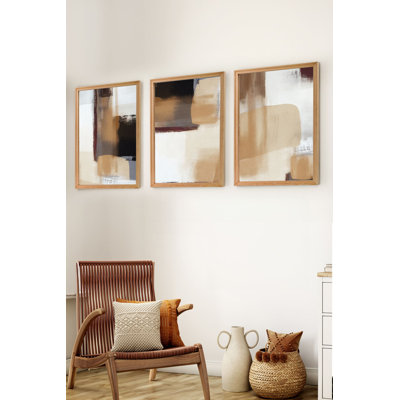 Stunning Decorative Framed MDF Painting Set (3 Pieces), 19.7 x 27.6 inches Each | 100% Solid Pine Wood Frame, 0.8 inches Thickness | Double-Sided Bristol Paper with Shiny & Matte Finish | Perfect for Living Room & Office Décor