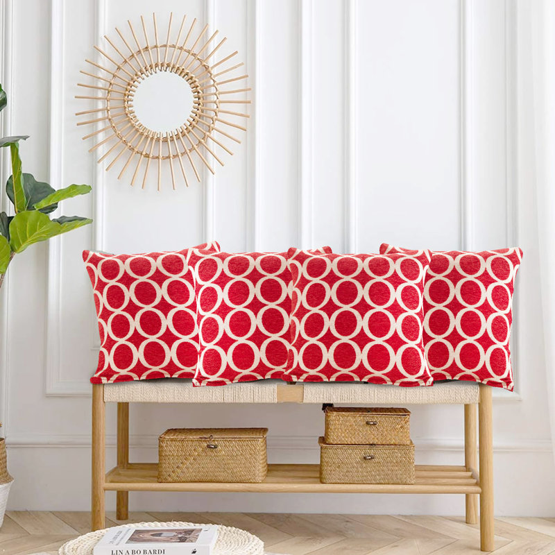 Broward Oh Geometric Cushion with Filling, Red, 45cm H x 45cm W x 15cm D