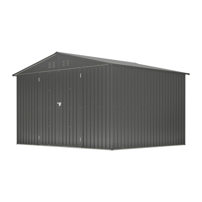 Remise de rangement extérieure en métal 10 pi x 8 pi avec portes verrouillables, remise à outils toutes saisons en acier galvanisé pour la cour, le patio et la pelouse - Noir