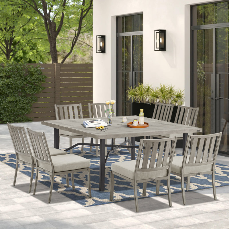 Azur Patio 8-person Square 63.2” Dining Set With Sunbrella® Cushions