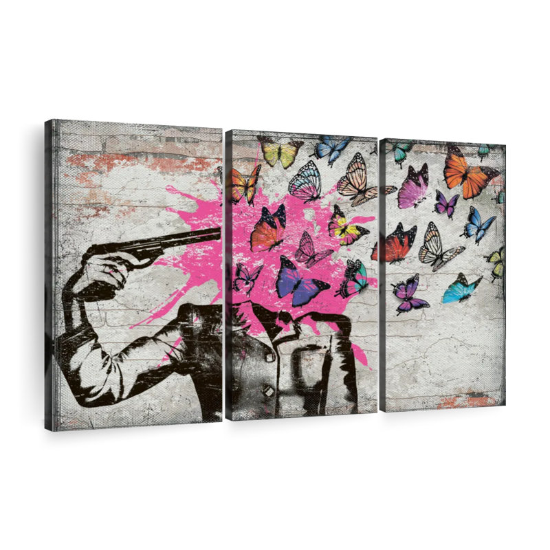 Ensemble de 3 pièces Free The Butterflies On Canvas par Existencils, H 36 po x l 57 po x P 1,25 po