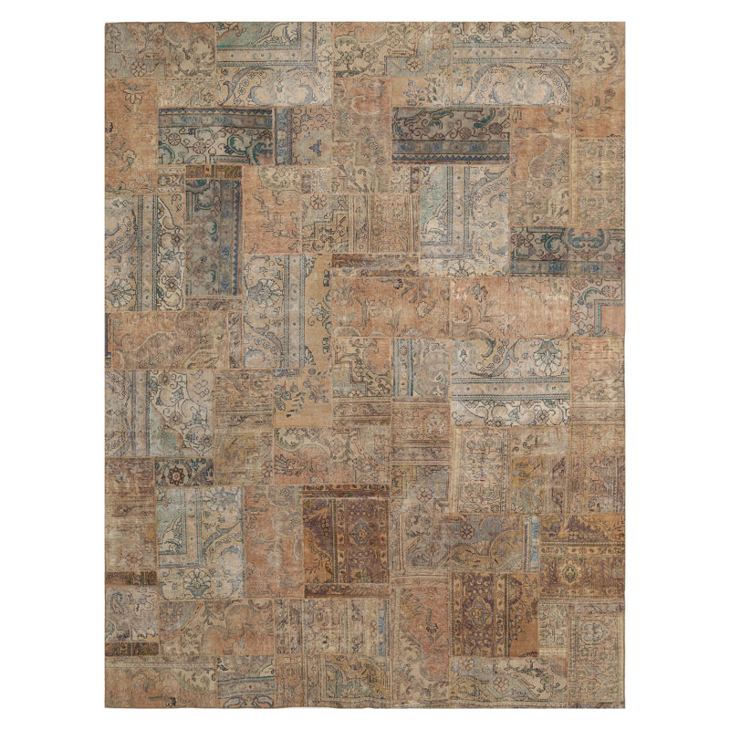 Patchwork noué à la main en laine de conception unique Tapis décoratif beige/brun