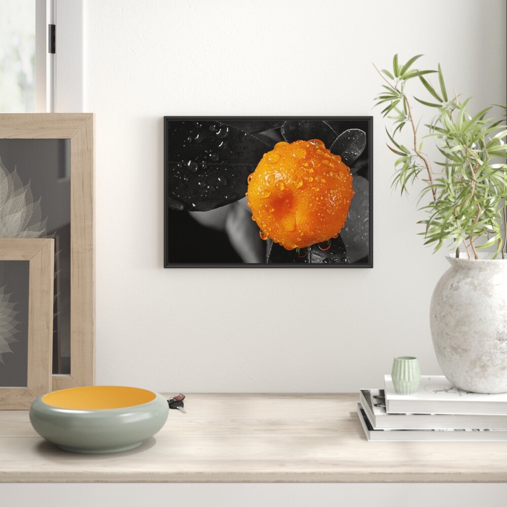 Gerahmtes Wandbild Orange mit Wassertropfen