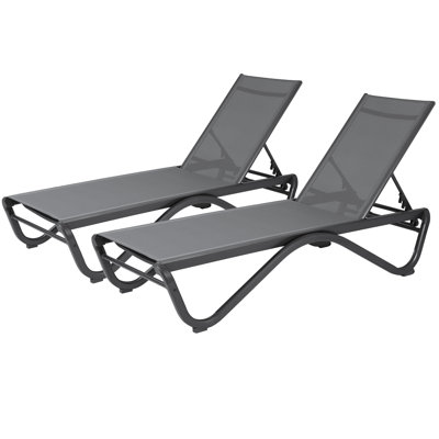 2Pack Patio Chaise Lounge Chair Outdoor Reclining Adjustable Chair Flat Textilence For Sunbathing, Beach