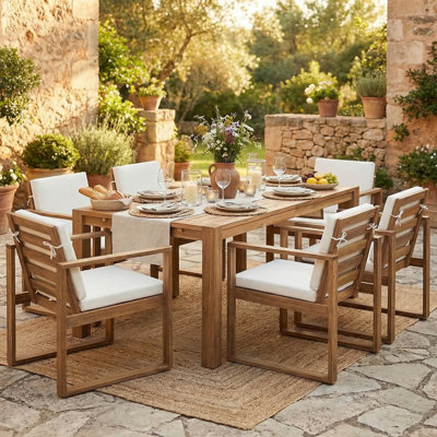 7 Piece Outdoor Dining Set for 6 with Umbrella Hole, Patio Table and Chairs Set Outdoor Patio Furniture Set with Removable Cushion for Garden