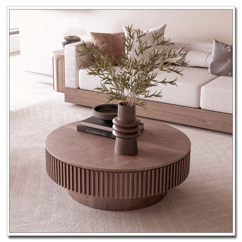 Solid Wood 31.5" Round Coffee Table with Storage, Walnut, 13.78" H x 39.37" L x 39.37" W