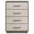 Fene Tall Dresser Chest, 4 Storage Drawers, Nickel Bar Handles, Gray