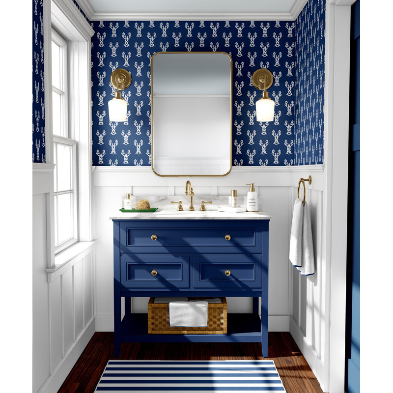 Nautical Lobster Knots 10' L x 24" W Peel and Stick Wallpaper Roll, Navy, Self-adhesive