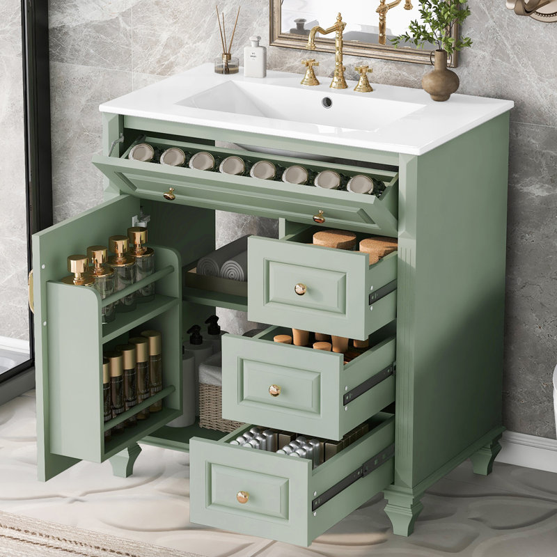 Meuble-lavabo 30 po avec comptoir en céramique, Vert