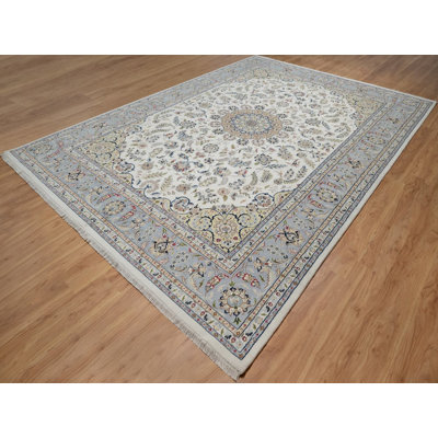 9'9" x 14'1" New Hand Knotted Ivory Wool & Silk Rectangle Oriental Rug - MOA10291603