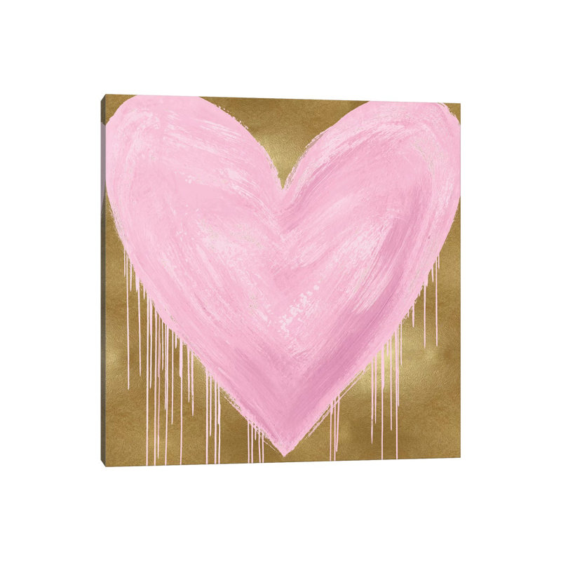 Big Hearted Pink On Gold by Lindsay Rodgers - Wrapped Canvas Print, 66.04 cm H x 66.04 cm W x 3.175 cm D