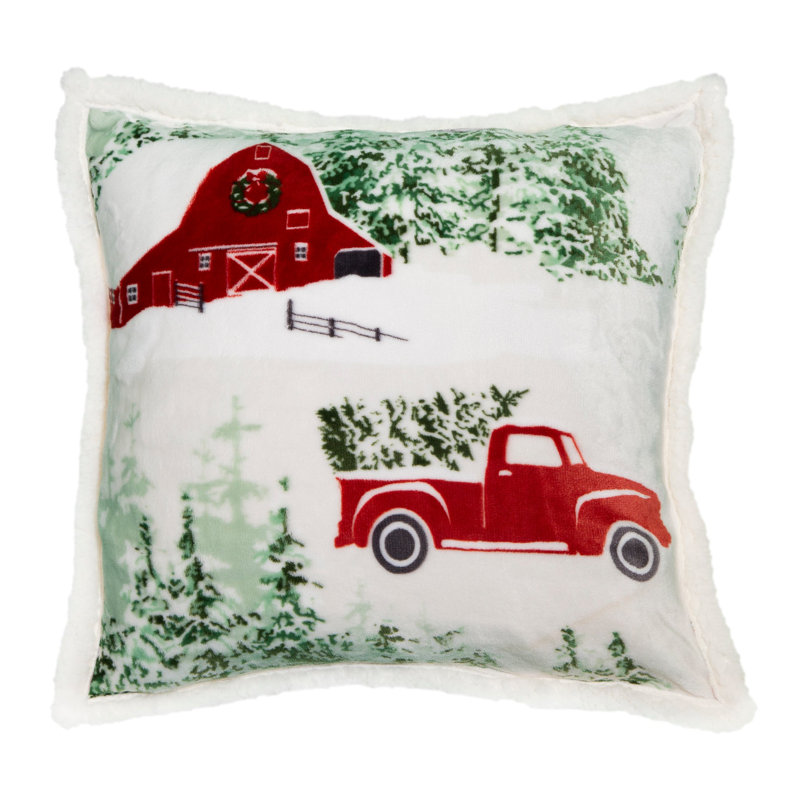 18" White and Red Sherpa Christmas Throw Pillow