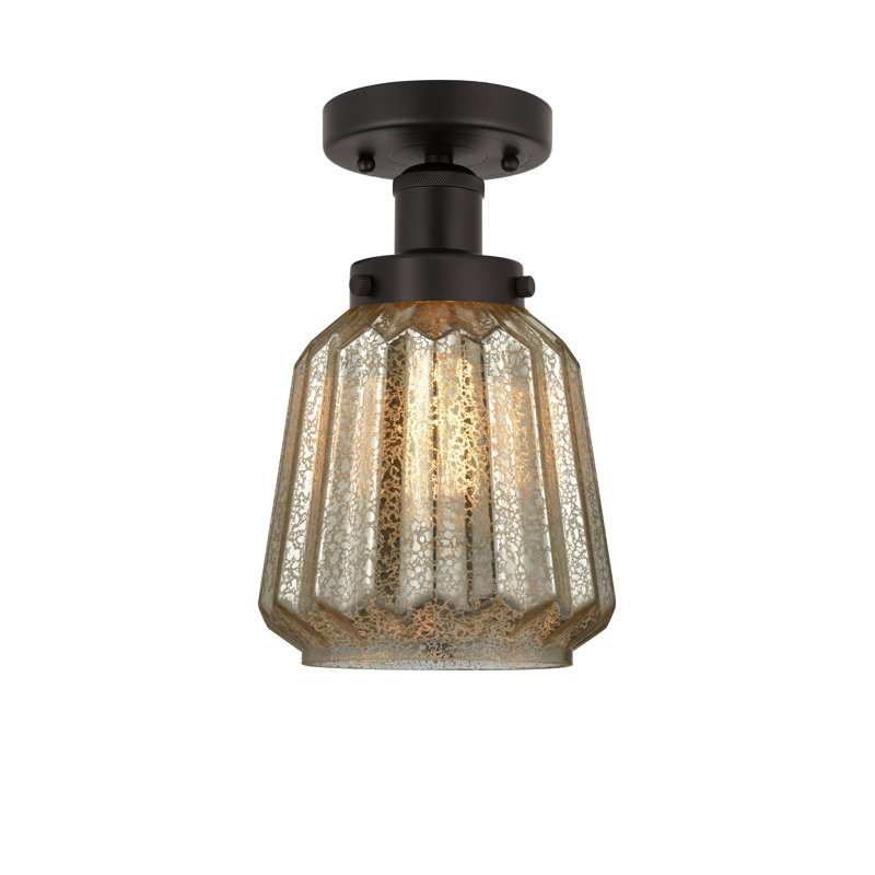 Plafonnier semi-encastré en verre Caggiano, Mercurisé, Bronze huilé