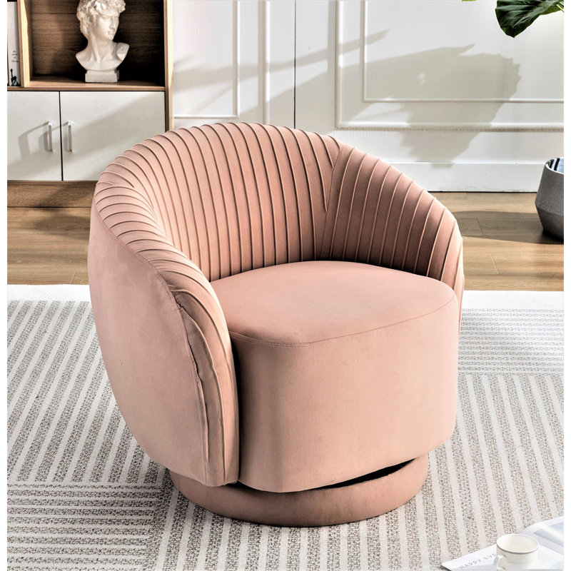 Fauteuil demi-tonneau pivotant en velours avec base robuste et coussin rembourré épais, Pink