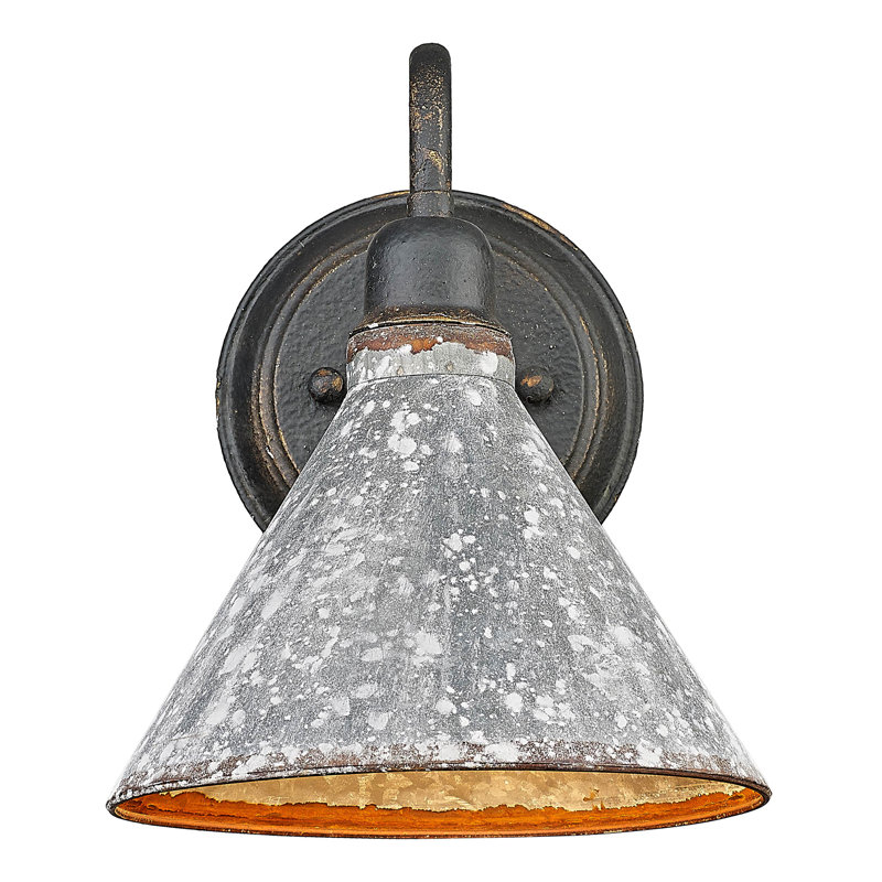 Duwana 1-Light Wall Sconce in Antique Black Iron with Galvanized Steel