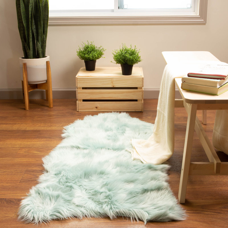 Diller Teal Faux Fur Machine Washable Shag Fluffy Area Rug, Novelty 2' x 4'