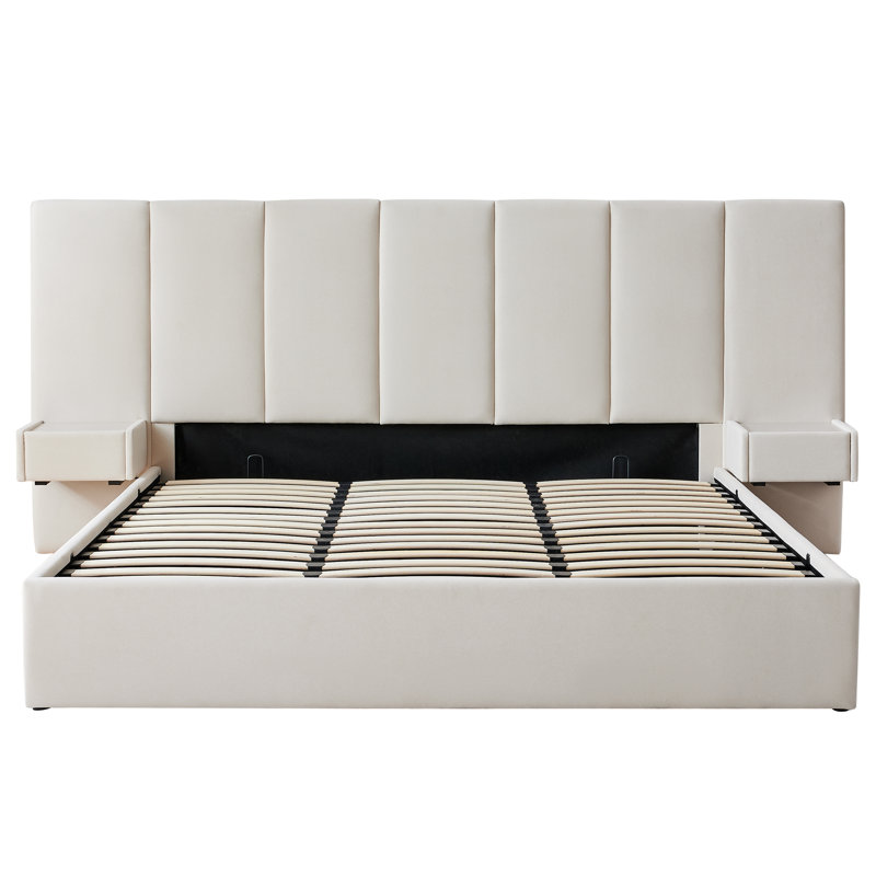 Upholstered Lift Storage Bed Frame with Hotel-Style Headboard, Queen Size & King Size Bed Frame, Sprung  Slats, Velvet Headboard and Drawers, Gas Lift Hydraulic Support, No Box Spring Needed