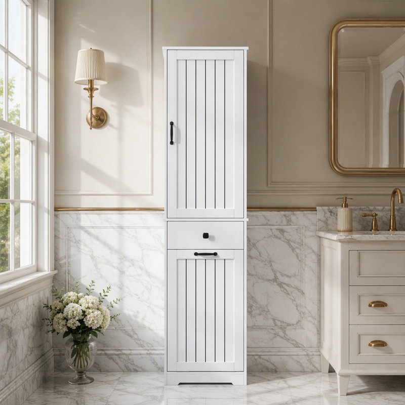 Meuble de buanderie avec 1 garde-robe et 1 tiroir, blanc - Organisez et simplifiez votre buanderie