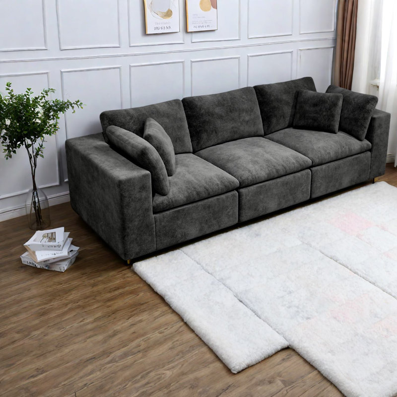 Canapés modulaires gris moelleux, conception modulaire, sans assemblage, pour la maison