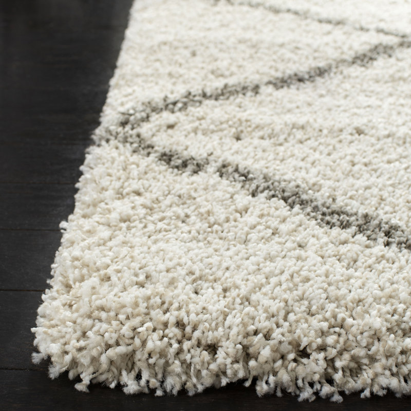 Darrold Shag Performance Geometric Rug, Rectangle 8' x 10', Ultra Plush 1.81", Ivory/Gray