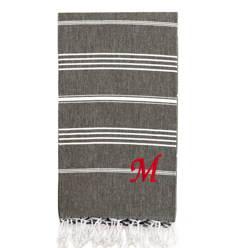 Serviette de plage 100% coton Pestemal Lucky, Gris foncé / Blanc, M