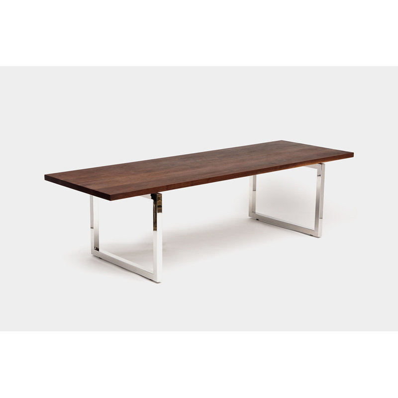 Gax Walnut Wood Dining Table, Polished Stainless Steel, 36" W x 108" L
