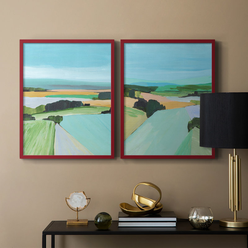 «Bright Coloured Countryside III», reproduction encadrée de qualité supérieure - prête à être accrochée - aucun clou requis - aucun clou requis