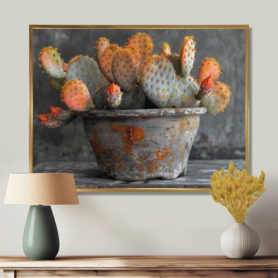 Décoration murale orange orange et vert en forme de cactus dans un vase II - cactus floral