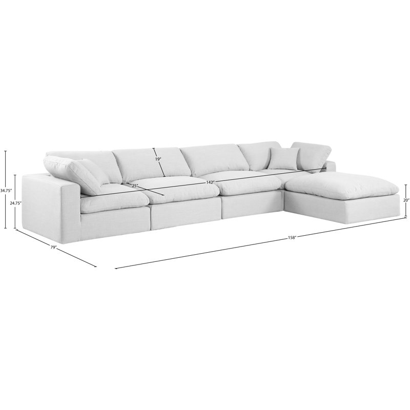 Canapé modulaire 5 pièces rembourré, Tissu texturé en lin blanc