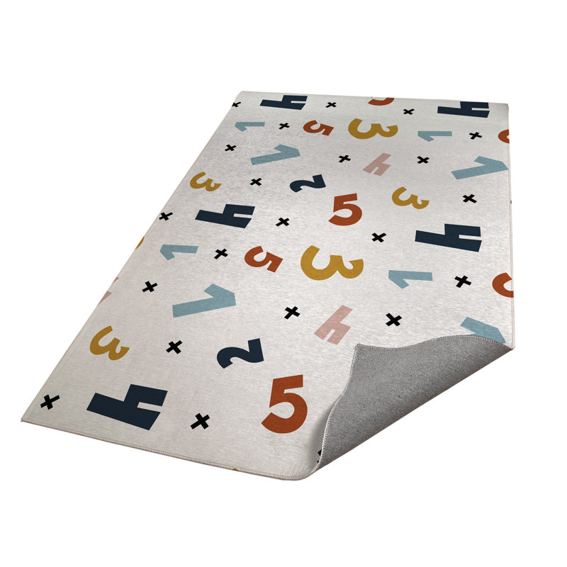 Numbers Kids Play Mat, White/Pink/Gold/Blue, Rectangle 4' x 6'