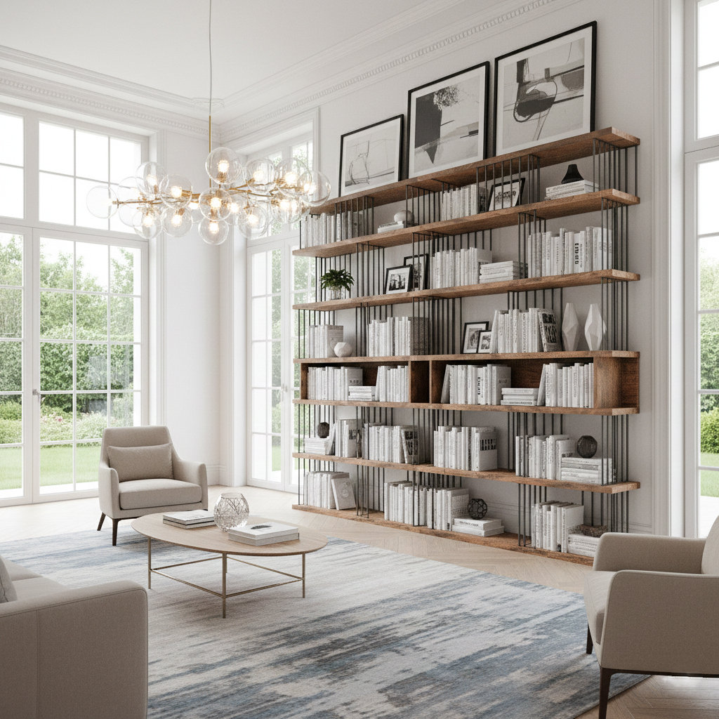 Trent Austin Design Modern Industrial Extra-long Open Bookcase With ...