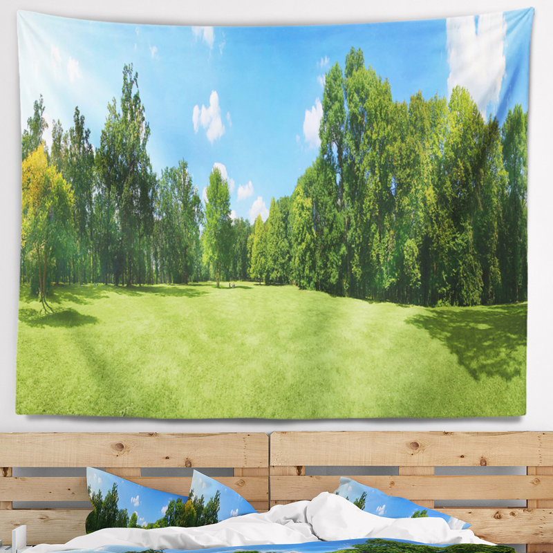 Tapisserie panorama landscape green city park, H 32 po x l 39 po