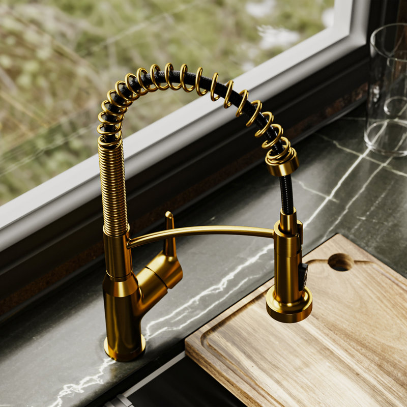 Karran Scottsdale Single-Handle Pull-Down Sprayer Kitchen Faucet, Gold