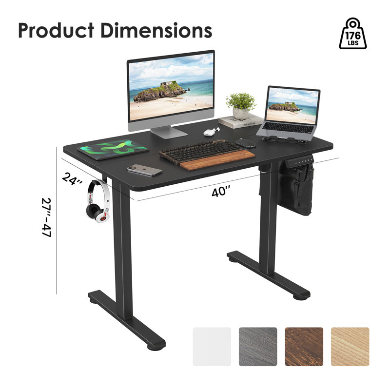 40"x24" Electric Standing Desk - Adjustable Height Sit Stand Home Office Desk With Splice Board & 4 Memory Keys (80kg Capacity)