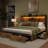 Queen Size Bed Frame with 6 Drawers & Storage Headboard, Platform Bed with Led Lights & Charging Station, Brown-1827813053-1827813042