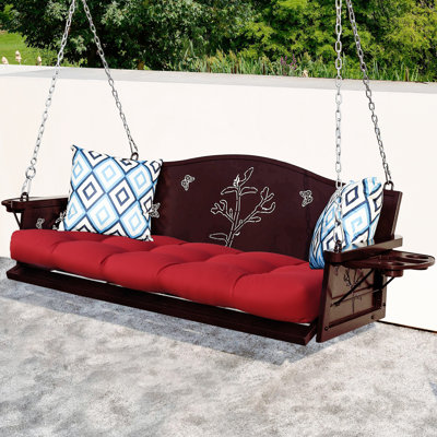3-Seat Metal Porch Swing 900 Lbs  Hanging Bench With Upgraded Tray & Cushions Rust-Resistant Finish Swing Chair With 8.9Ft Chains