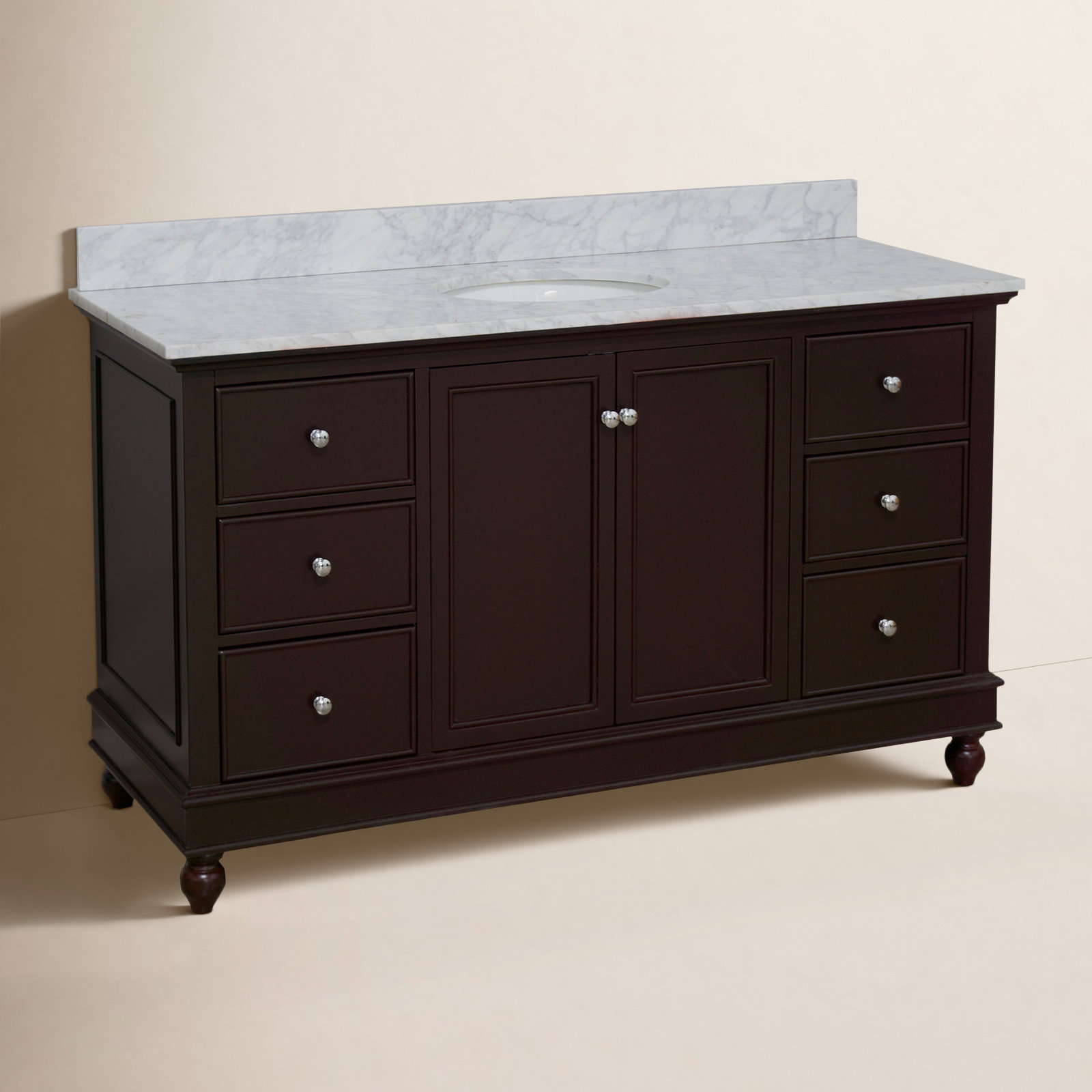 Ferdinand 60'' Single Bathroom Vanity, Chocolate, Carrara Marble