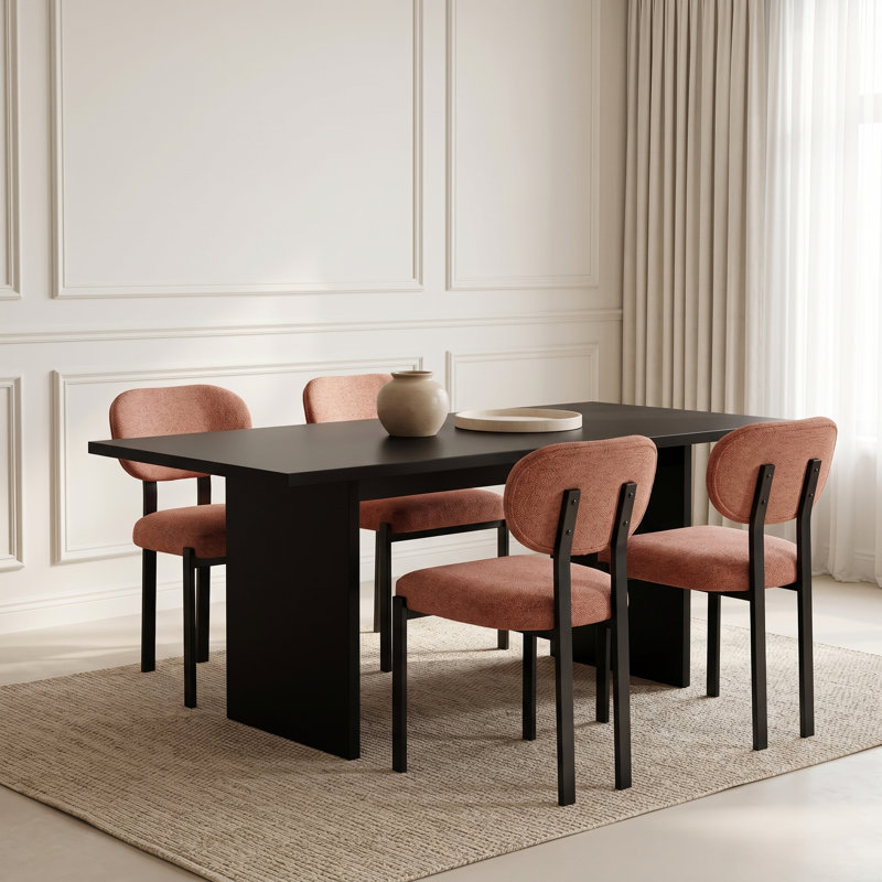Chaises de salle à manger modernes, chaises de salle à manger rembourrées Mid-Century avec pieds en métal noir, 6, ORANGE