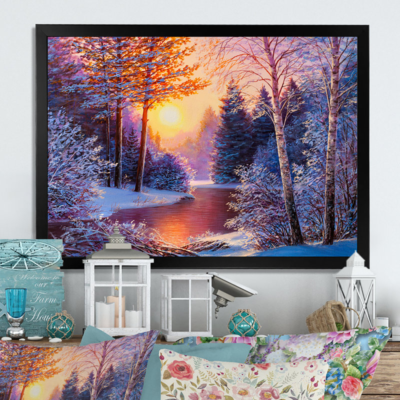 «Winter River», reproduction d'art sur toile, coucher de soleil sur la rivière Winter II, H 16 po x l 32 po x P 1 po