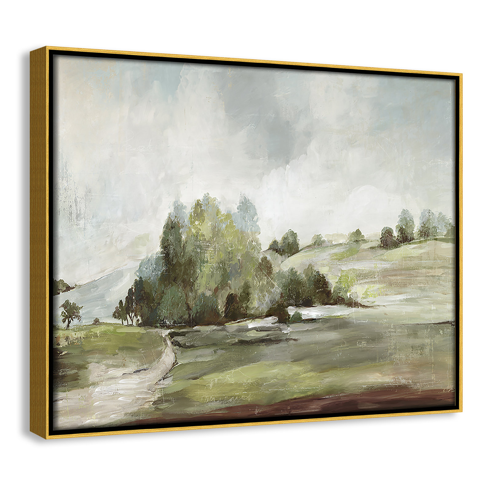 Green Country Road by Allison Pearce - Floater Frame Print on Canvas, 12.5" H x 15.5" W, Gold